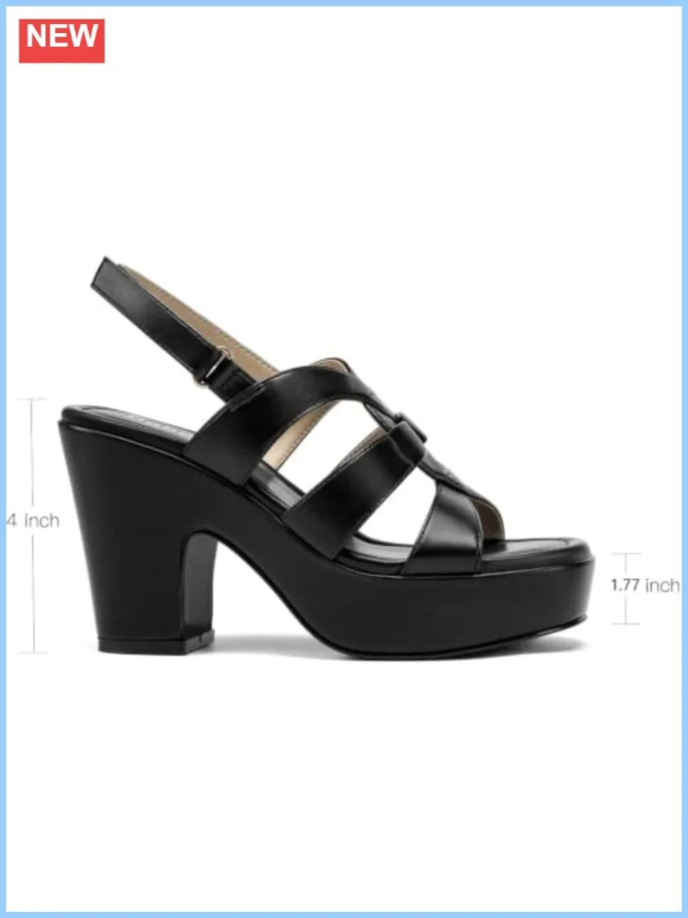 Chunky Block Heel Platform Sandals Square Open Toe Ankle Strap PU Faux Leather